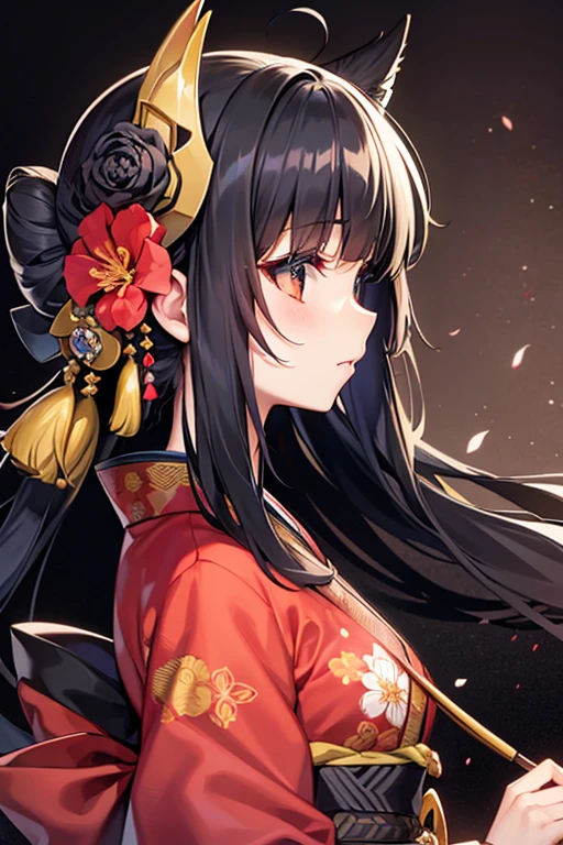 On Inft, One girl, alone, Black Hair, Mumps, mask,kimono, kimono, profile, mask on head, Floral print, From the side, Tassel, hair ornaments  