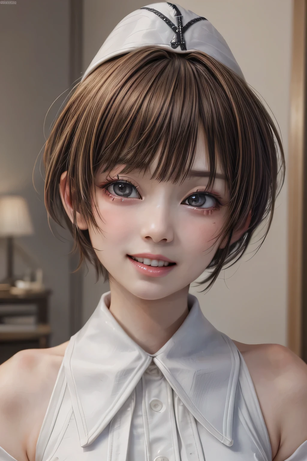 (NSFW:-1.5), (masterpiece:1.3), (8k, photorealistic, RAW photo, best quality: 1.4), 
cinematic lighting, 
(1boy), beautiful face, (realistic face), 
beautiful hairstyle, (short hair :1.5),
realistic eyes, beautiful detailed eyes, 
(realistic skin), beautiful skin, 
(blouse), 
absurdres, attractive, 
ultra high res, ultra realistic, highly detailed, 
golden ratio, Naomideno, big smiling, teeth out, 
