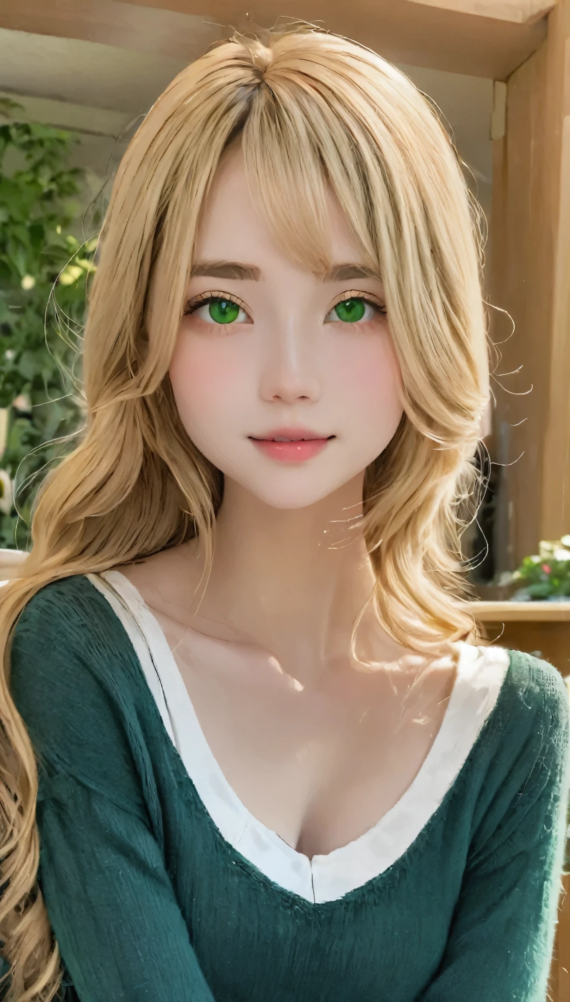 More realistic,girl,Warm Light,Height 173cm, She looks Japanese and African ,Almond-shaped eyes, Fuller lips, Big eyes, Fuller lips, Almond-shaped eyes, Big sexy lips, prominent sexy cheekbOnes, Slim waist, Healthy Body, Wearing casual clothes, Long wavy hair, Long blonde haircut, Symmetrical green eyes, Symmetrical face, Realistic (RAWphotograph: 1.2), highest quality, beautiful detailed girl photo(Ultra-high resolution, retina, masterpiece, Accurate, Anatomically correct,One,sitting in a school chair,Next to the desk,Reading books, Symmetrical green eyes, Symmetrical face, Symmetrical needles,Symmetrical fingers,Symmetrical legs,Realistic, photograph, pathtracing, Mirror reflection illumination, Volume Face Light, Path traced hair, Visible Shadow, complicated, Elaborate, Ultra-realistic, Captivating body, cheek bOne, Looking at the camera, Wearing a school skirt and top,Large, They often prefer tight-fitting clothing with sexy details, Sexy smile
