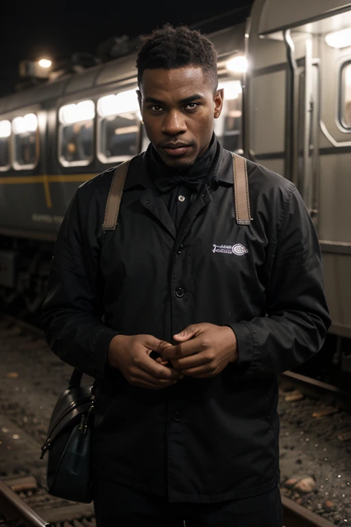 ((Best quality)), ((Meisterwerk)), (Detaillierte), perfektes Gesicht, Black men loading coal at night, Eisenbahn-Wagon, New-York