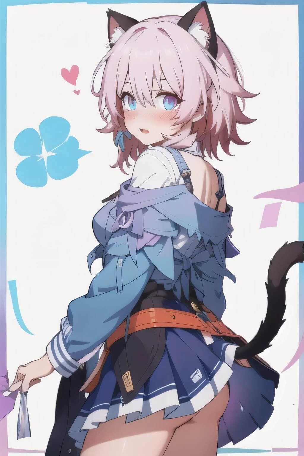 Mrch7,cute blushing,white background,cat ears and tail