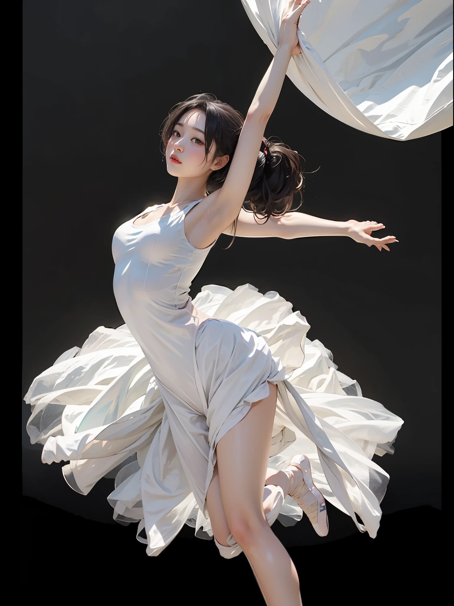 Fantasy, high quality, 8k, Realistic,photo Realistic,RAWphotograph,photograph,High resolution, Ultra high definition, 最high quality,Dramatic lighting, Glitter effect, From below, Midnight, moonlight, ballet、The lake of swan、Deep forest lake、whole body,break,
神秘的な湖の上でmoonlightを浴びて優雅にballetを踊るプリマドンナの少女、Arabesque Pose、Lonely、1 girl、((A luxurious and delicate white tutu)),Semi-long hair,Black Hair,Iris、Beautiful legs、ballet トウシューズ, 