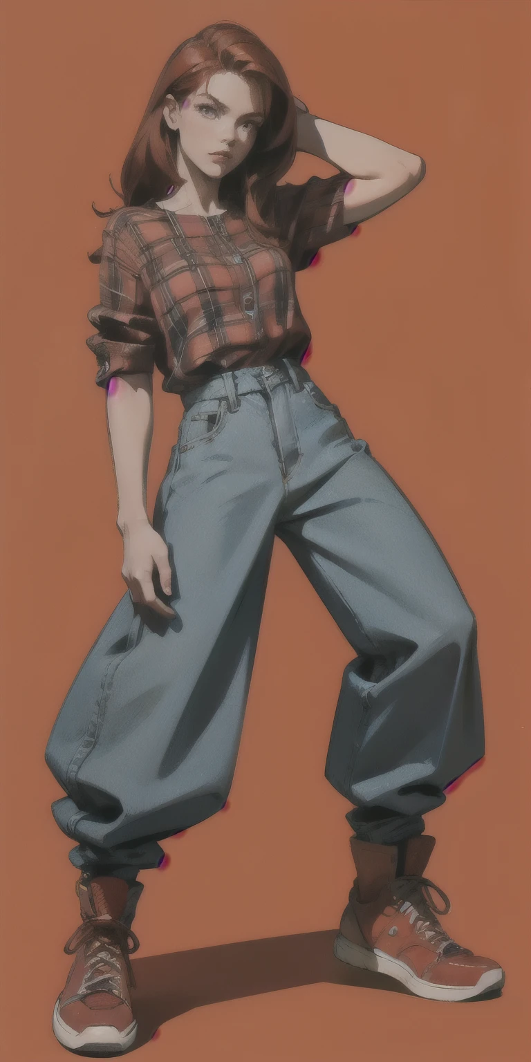 Red-haired Minas Gerais jumpsuit 1woman (roupas abertas) stripped denim flannel sneakers
(action pose) completo_corpo de_behind from_below average_tiro andando sujo atmosfera empoeirada (raios crepusculares)