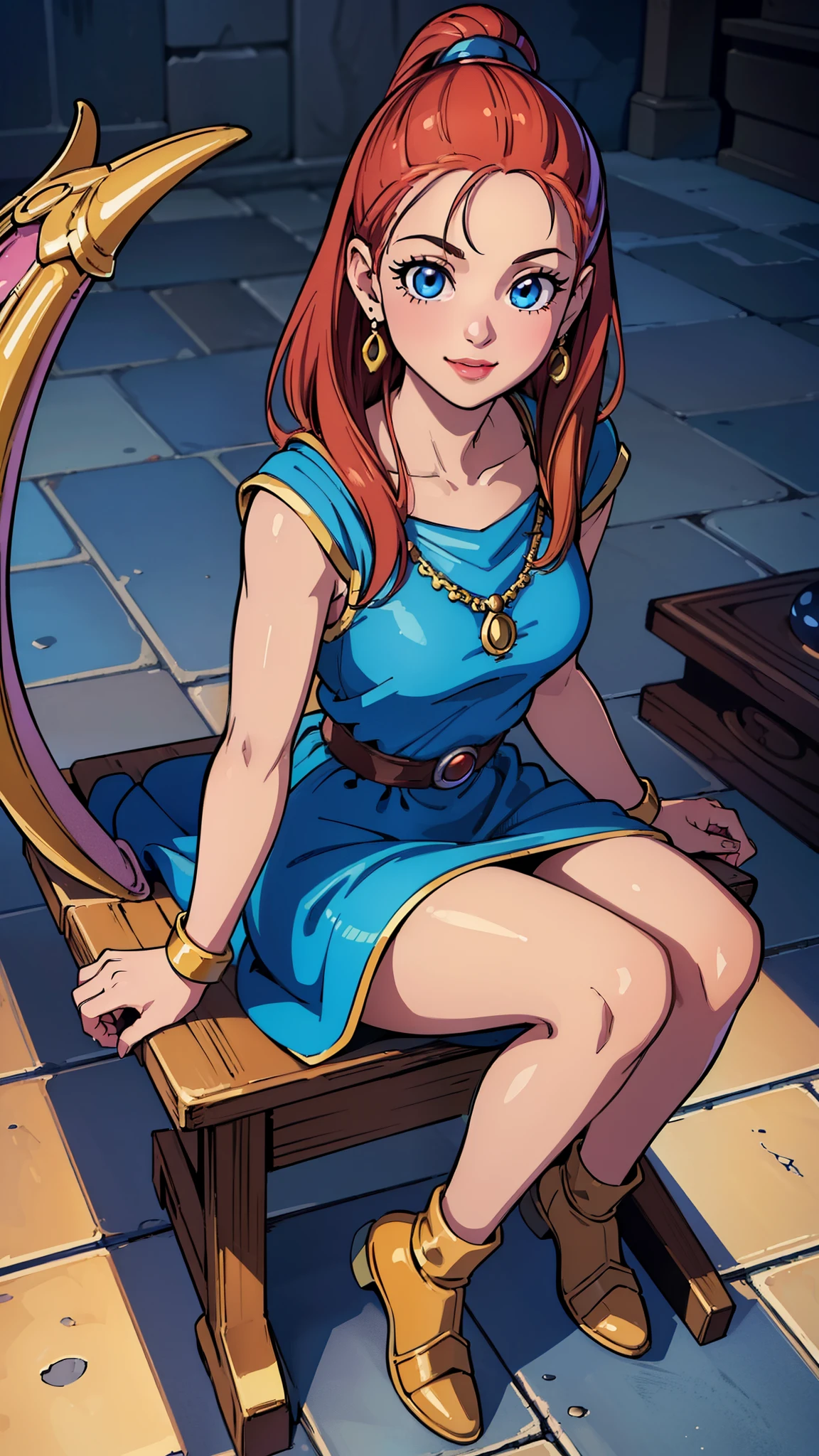 (masterpiece, best quality, highres:1.4), full body,1 girl, beautiful detailed eyes, beautiful detailed lips, extremely detailed eyes and face, long eyelashes, young beautiful girl, vibrant colors, photorealistic, highly detailed, cinematic, Ashlynn, Barbara, Dragon Quest, DQ, influential wizard, very cute, smile