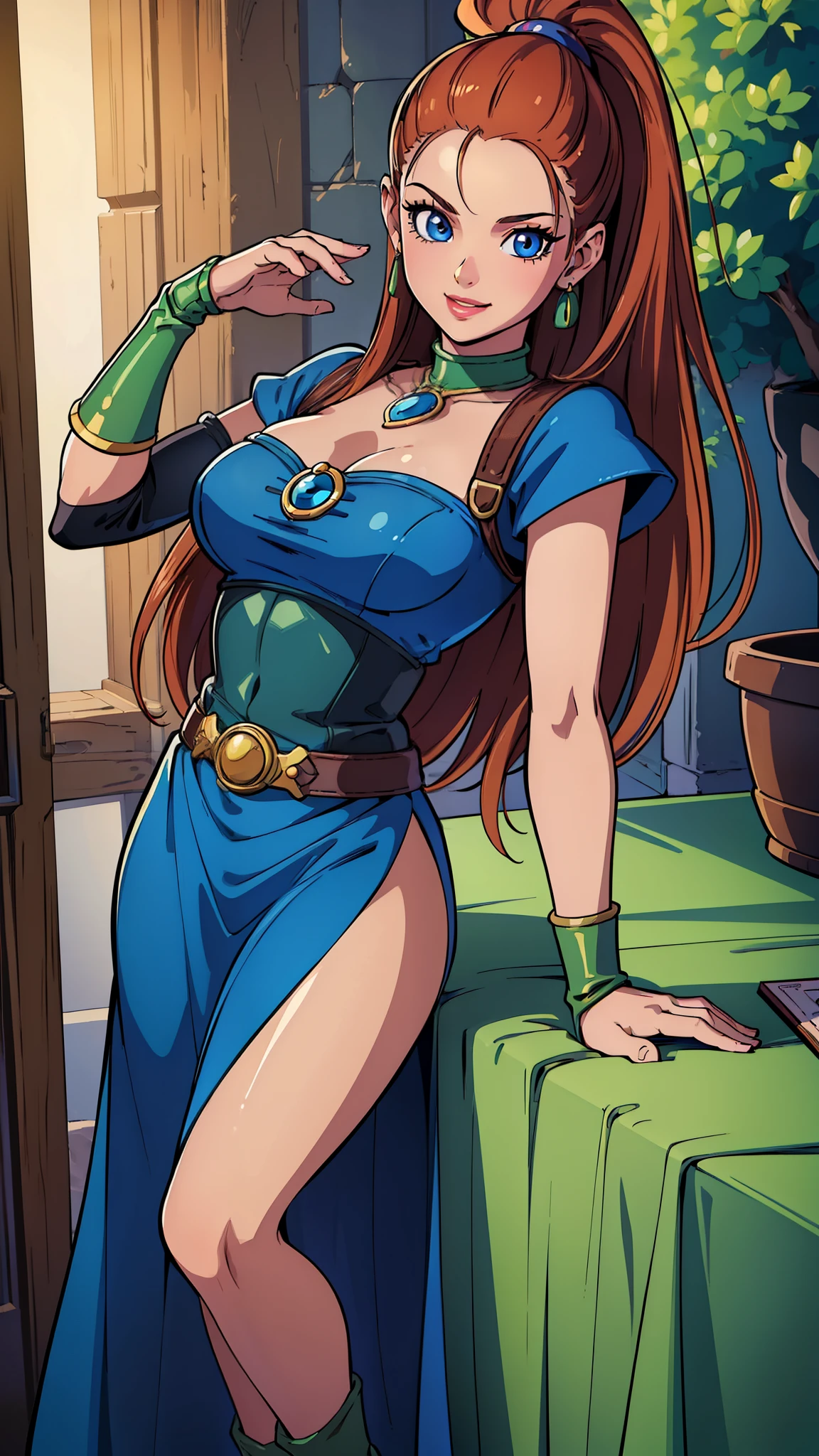 (masterpiece, best quality, highres:1.4), full body,1 girl, beautiful detailed eyes, beautiful detailed lips, extremely detailed eyes and face, long eyelashes, young beautiful girl, vibrant colors, photorealistic, highly detailed, cinematic, Ashlynn, Barbara, Dragon Quest, DQ, influential wizard, very cute, smile