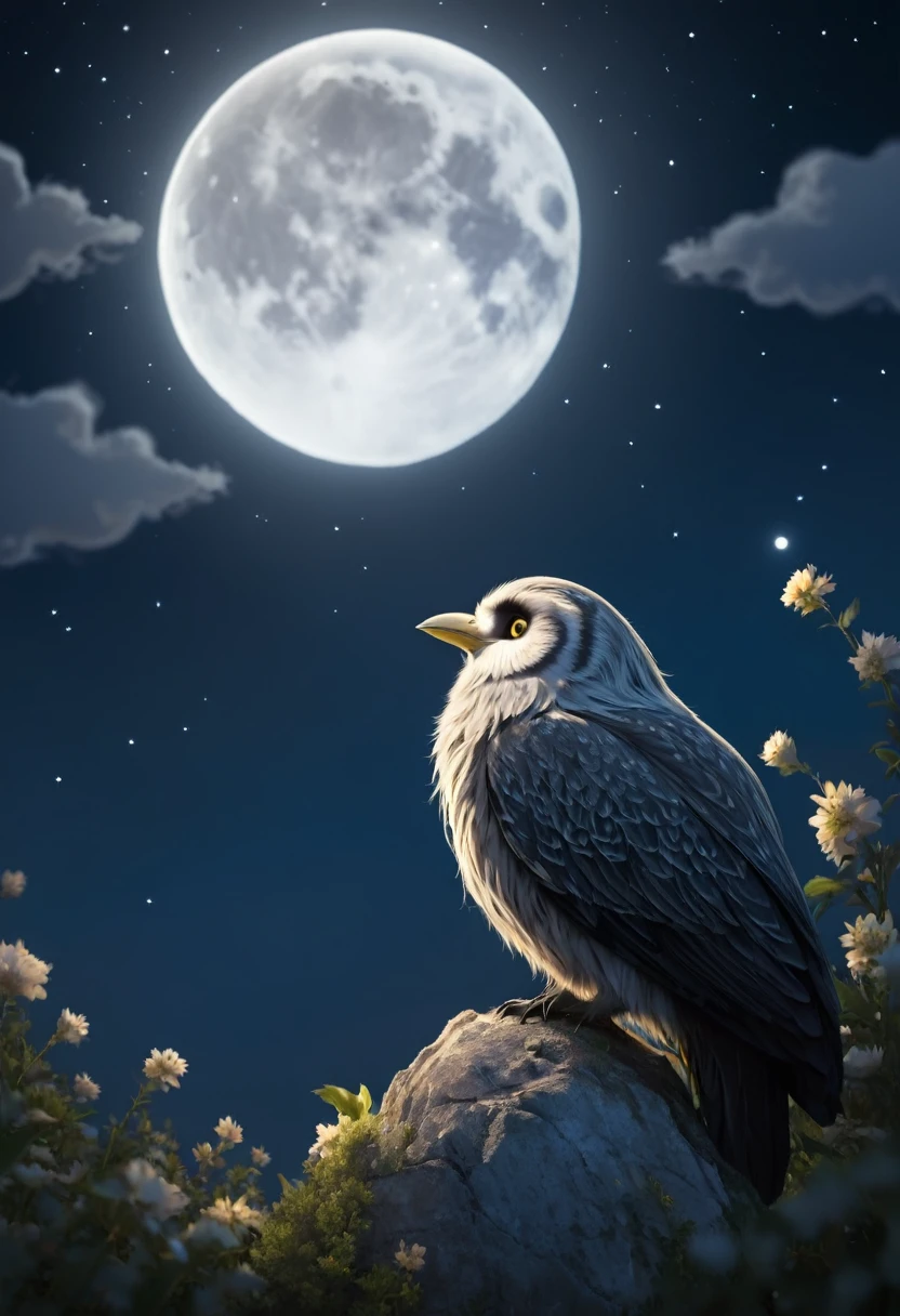 Owl is looking at the moon