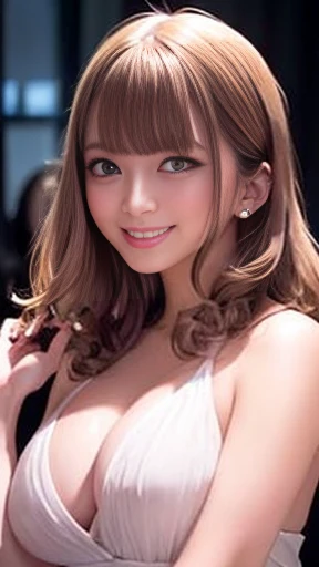 最high quality、masterpiece、high quality、Anatomically correct、Textured skin、Very detailed、High resolution、Attention to detail、Hmph、8k、Realistic、Raw photo、Photorealistic、Large file size、Glowing Skin、(Nogizaka girl)、Realistic body、White skin、、Slender、Perfect figure、Brown haired、Wavy long hair、Bans、A vivid face、美しくAttention to detail目、Beautiful big eyes、(smile:1.5)、Laughter、Sculptural installation、Sexy pose、dress、Waters、(オフショルダーニットdress)、Accent lighting、Luxury、Cinema Lighting,Raised nipples,Sheer papillae,