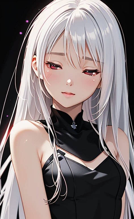 (Photorealistic:1.4)、asuna,(masterpiece、lens flare:1.5、spot light:1.2、Exquisite beautiful eyeonochrome:1.5,portlate、)、Cute Face、 3D Face、(platinum White hair:1.5、Straight Hair)、(1 Girl)、(Red eyes:1.2)、(upper body)、(),(Sundress)、 (Cute face:1.2),(incoming kiss,closed eyes:1.2),(),kind face,(Small breasts),(black background:1.5)、(glowing eyes:1.3)、()、 Neat and clean、Adorable、Slim Body(Tareme:1.5),Shiny Hair、(Glowing pink Skin)、Nijisketch,Manga,zydG
