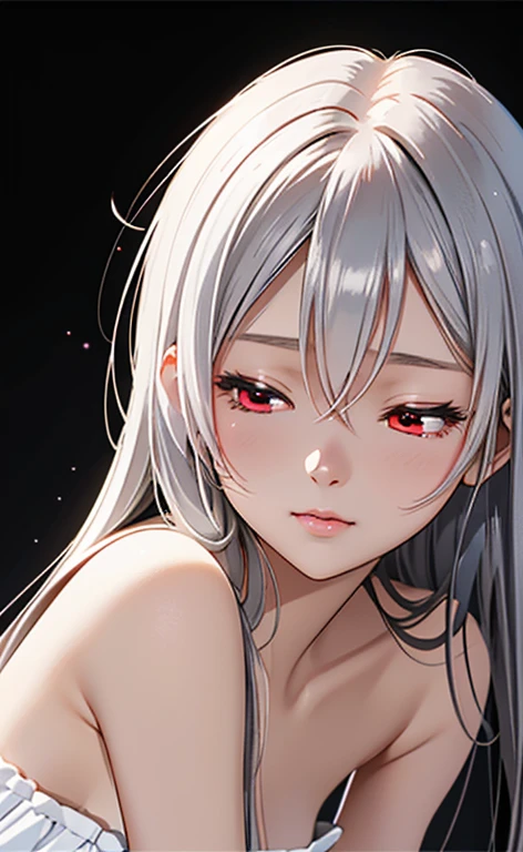 (Photorealistic:1.4)、asuna,(masterpiece、lens flare:1.5、spot light:1.2、Exquisite beautiful eyeonochrome:1.5,portlate、)、Cute Face、 3D Face、(platinum White hair:1.5、Straight Hair)、(1 Girl)、(Red eyes:1.2)、(upper body)、(),(Sundress)、 (Cute face:1.2),(incoming kiss,closed eyes:1.2),(),kind face,(Small breasts),(black background:1.5)、(glowing eyes:1.3)、()、 Neat and clean、Adorable、Slim Body(Tareme:1.5),Shiny Hair、(Glowing pink Skin)、Nijisketch,Manga,zydG