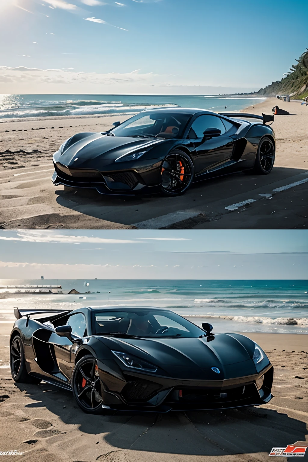 Supercar at the beach super realistic