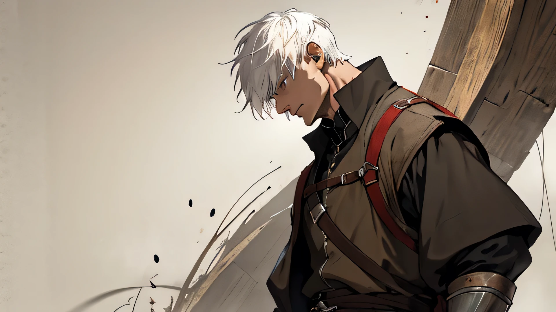 White hair, medieval background, short hair, male, assassin, lost