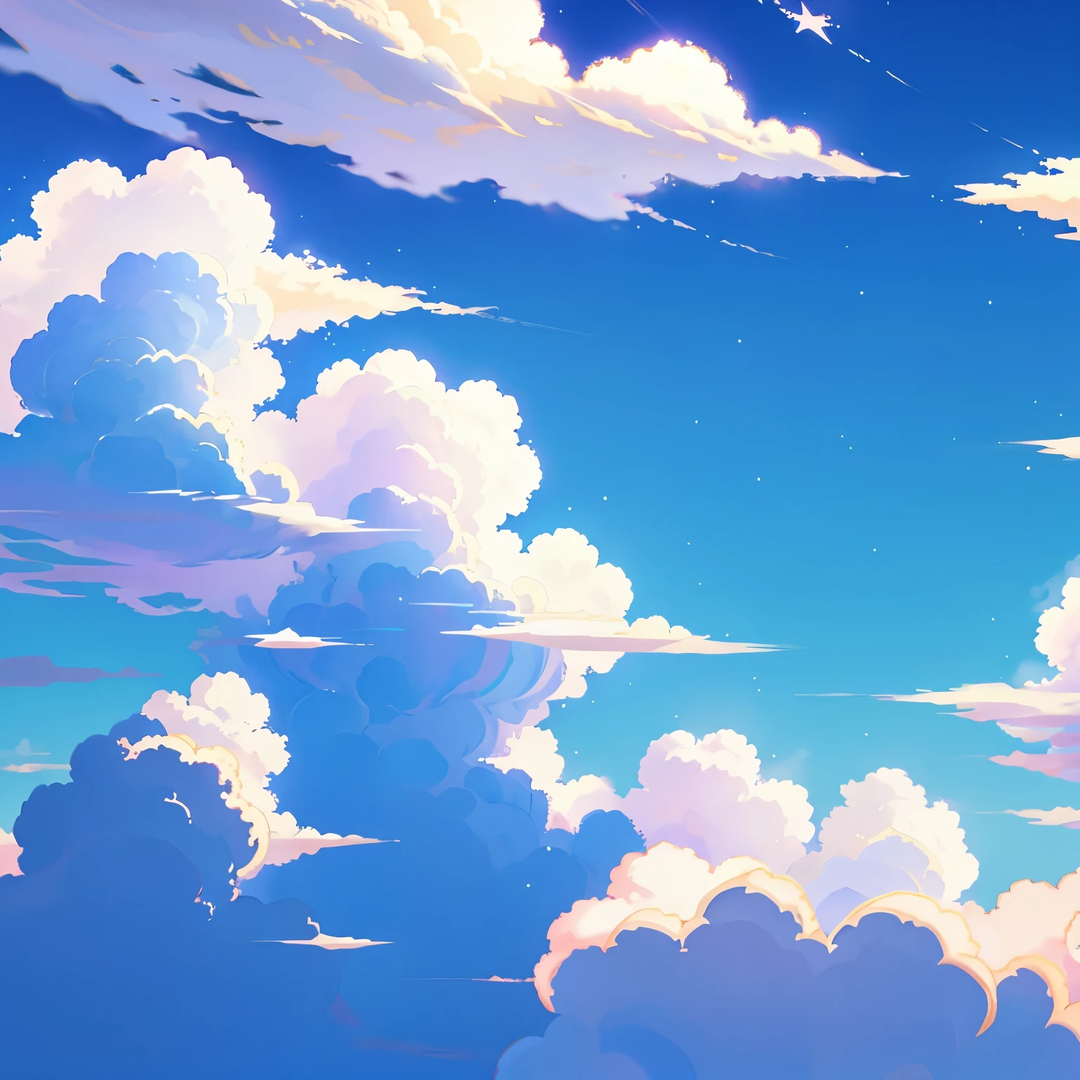 Sky high wallpaper, Blue to sky blue, Stars, Cute Clouds, Hirogaru sky precure background, 8k wallpaper, Anime Scene Sky, No people, Fantasy
