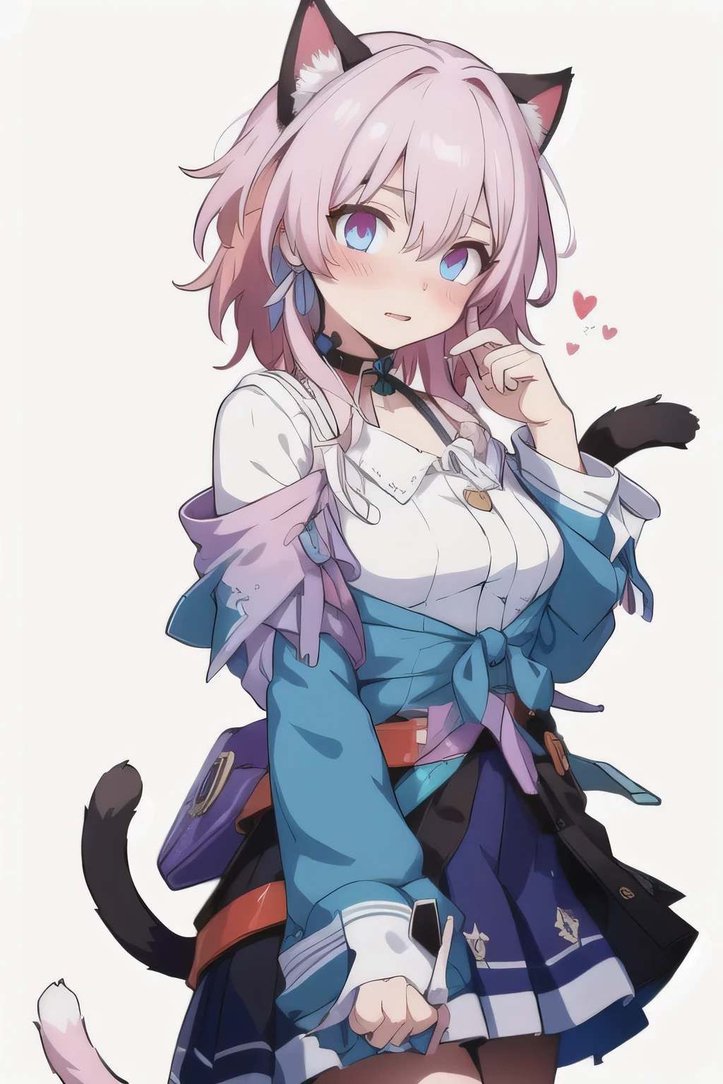 Mrch7,cute blushing alot,white background,cat ears and tail,