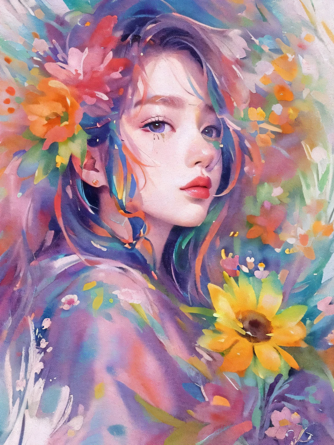 Mai Yoneyama style、(((stylish fashion))), 8K Quality、Intense watercolor, Detailed watercolor art, Watercolor splash, Surreal, avant-garde pop art, Beautiful and expressive paintings, Beautiful artwork illustration, Very colorful tones, wonderful, Cool beauty, highest quality、Official Art, Vector art, Stylish design, (((The most beautiful girl))), (((highest quality))), HDR, ((detailed)), (((Doodle Art)), ((masterpiece)), ((Super detailed)), (((Colorful flowers))),(((Stylish))), Lips in Love