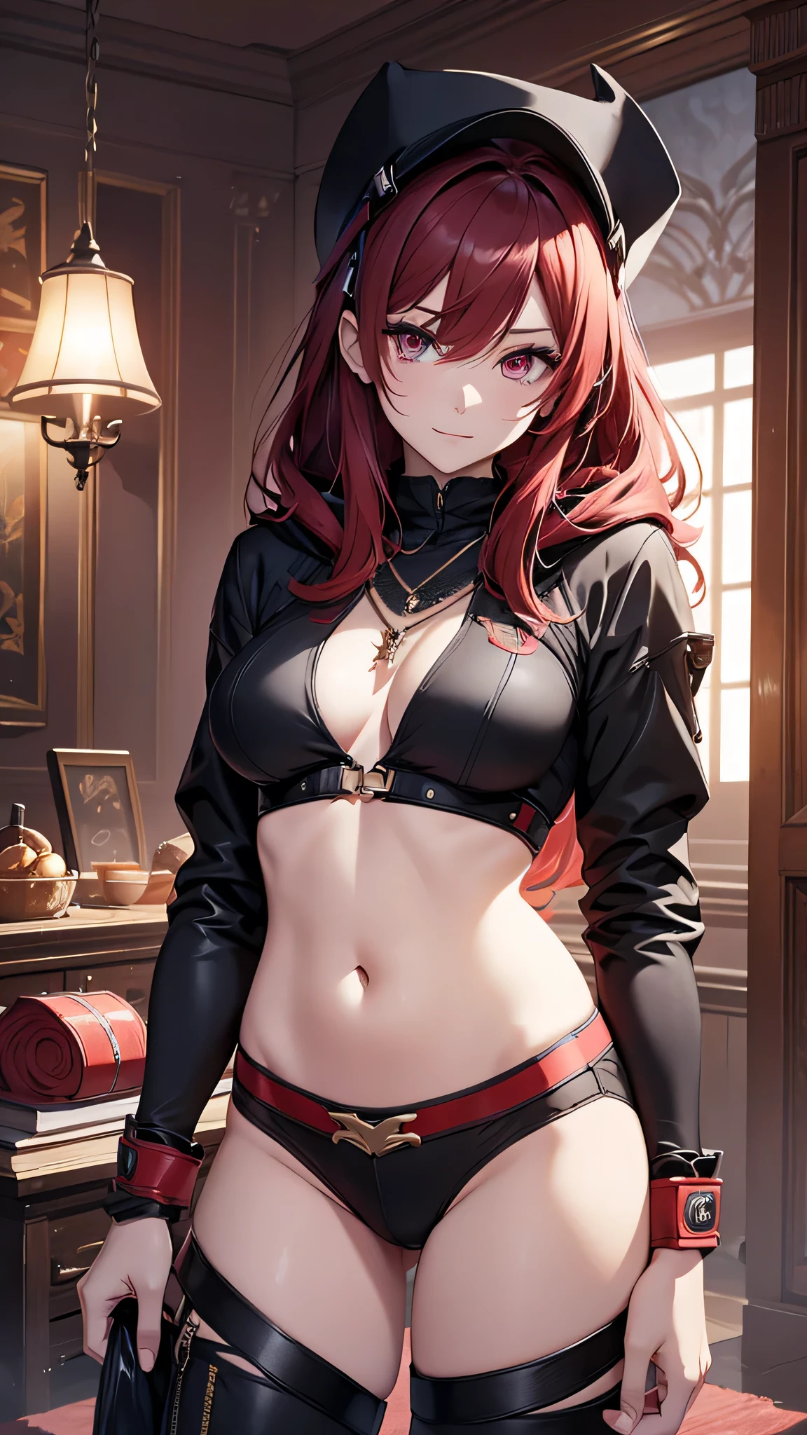 Highest quality、Highest quality、Masterpiece、girl((Metal body,Age 25、as soon as、Highest Bust、Medium Bust、Wide open chest、Red glowing eyes、Black Ear、Red Mesh、Disheveled Hair、Loincloth、thin、The best valley、Open chest、Luminous Wristbands、hair ornaments、Full body view、Black short-sleeved hoodie、Red pants、scar、cell phone、A little muscular、Ruby Necklace、No underwear、hat))、high quality、Beautiful Art、background((night、Beautiful private room))、flight、Flying Debris、Depth of text、movie、Visual Arts、Perfect Art、8K、Genuine、