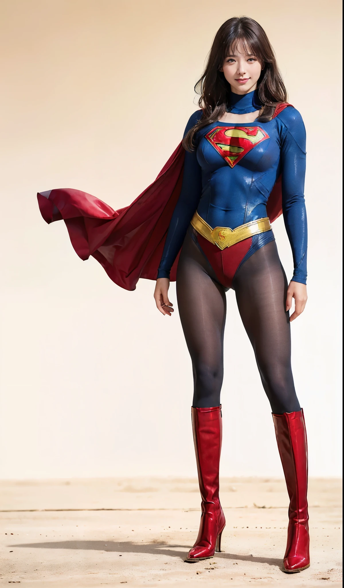No background、(((Beautiful legs in black tights.)))、(((Legally express the beauty of your smile)))、((((Make the most of your original images)))、(((体にぴったりフィットするSupergirl Costume)))、(((Supergirl Costume)))、(((Beautiful hairstyle)))、(((She is winking cutely.)))、(((Please wear black tights....、Wear red boots)))、((Best image quality、8k))、((highest quality、8k、masterpiece:1.3))、(((Preserve background )))、Sharp focus:1.2、Beautiful woman with perfect figure:1.4、Slim Abs:1.2、Wet body:1.5、Highly detailed face and skin texture、8k