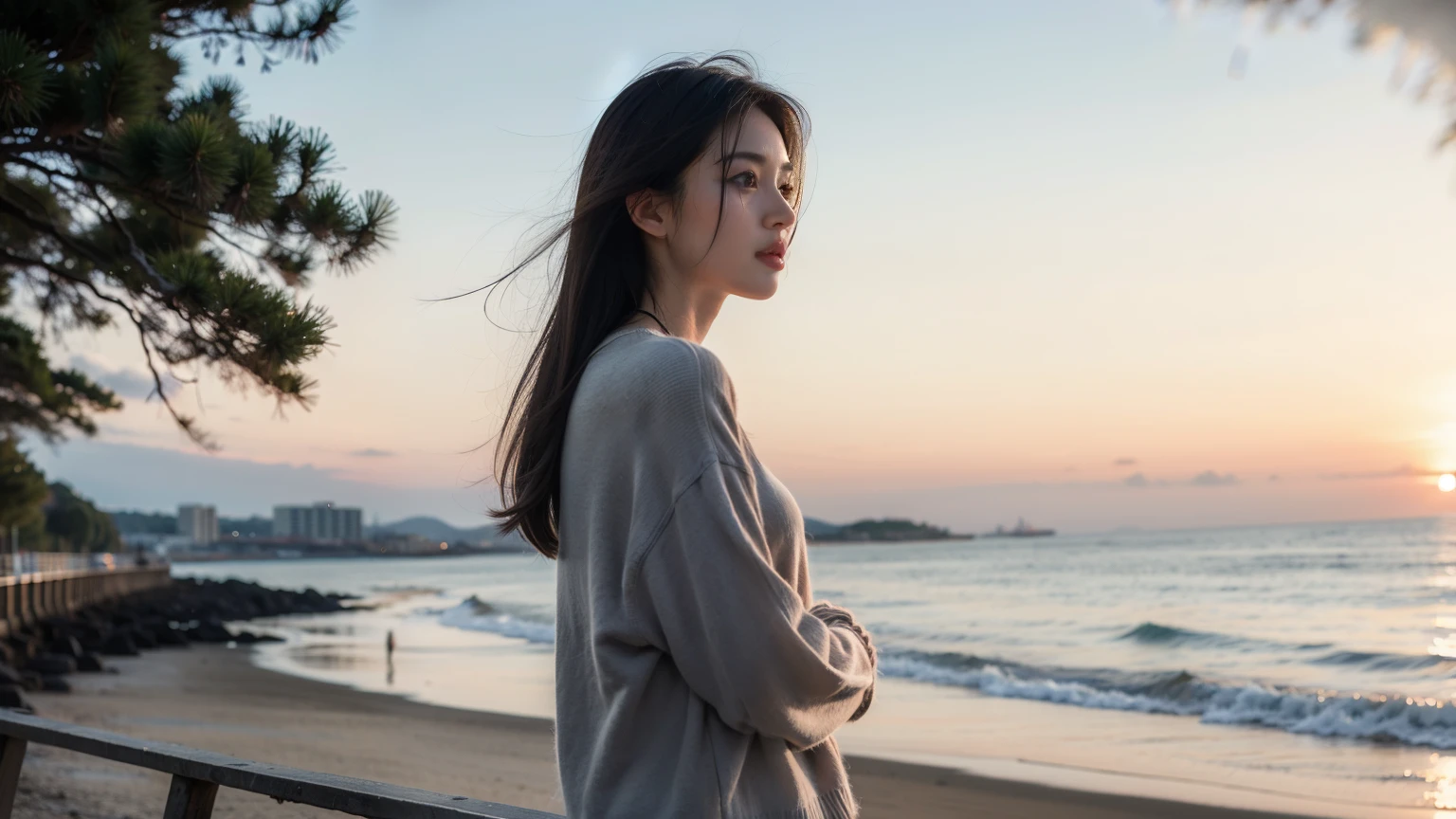 A girl, by the sea.