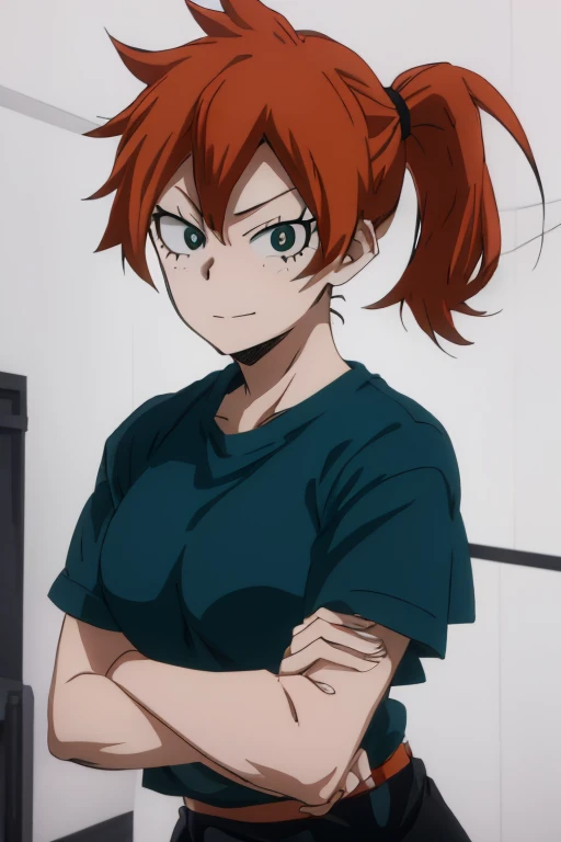 Itsuka kendo((In my hero academia)),(Author kohei horikoshi),(orange red hair tied in a ponytail),(expressive blue-green eyes),(white),(Beautiful image:1.5),(pretty face:1.5),(full body portrait),(perfect image resolution),(Perfect body),(beautiful face),(perfect look),(character with only two hands),(character with only two feathers),(characters with only two arms),(character with only one head)