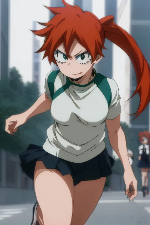 Itsuka kendo((In my hero academia)),(Author kohei horikoshi),(orange red hair tied in a ponytail),(expressive blue-green eyes),(white),(Beautiful image:1.5),(pretty face:1.5),(full body portrait),(perfect image resolution),(Perfect body),(beautiful face),(perfect look),(character with only two hands),(character with only two feathers),(characters with only two arms),(character with only one head)