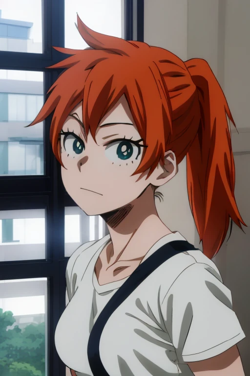 Itsuka kendo((In my hero academia)),(Author kohei horikoshi),(orange red hair tied in a ponytail),(expressive blue-green eyes),(white),(Beautiful image:1.5),(pretty face:1.5),(full body portrait),(perfect image resolution),(Perfect body),(beautiful face),(perfect look),(character with only two hands),(character with only two feathers),(characters with only two arms),(character with only one head)