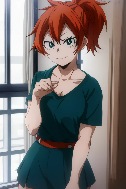 Itsuka kendo((In my hero academia)),(Author kohei horikoshi),(orange red hair tied in a ponytail),(expressive blue-green eyes),(white),(Beautiful image:1.5),(pretty face:1.5),(full body portrait),(perfect image resolution),(Perfect body),(beautiful face),(perfect look),(character with only two hands),(character with only two feathers),(characters with only two arms),(character with only one head)