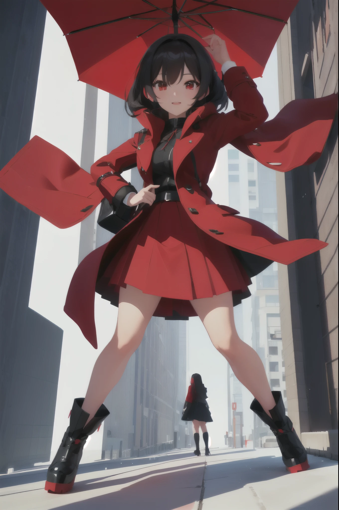 Close-up of a person in a red coat and black skirt, Cute 3D anime girl render, Girls&#39; Frontline style, from Girls&#39; Frontline, Girls&#39; Frontline cg, One character&#39;s whole body, April Rendering, Fine details. Girls&#39; Frontline, Mirabelle Madrigal&#39;s rendering, Anime VTuber Full Body Model, Girls&#39; Frontline universe, Female protagonist 👀 :8