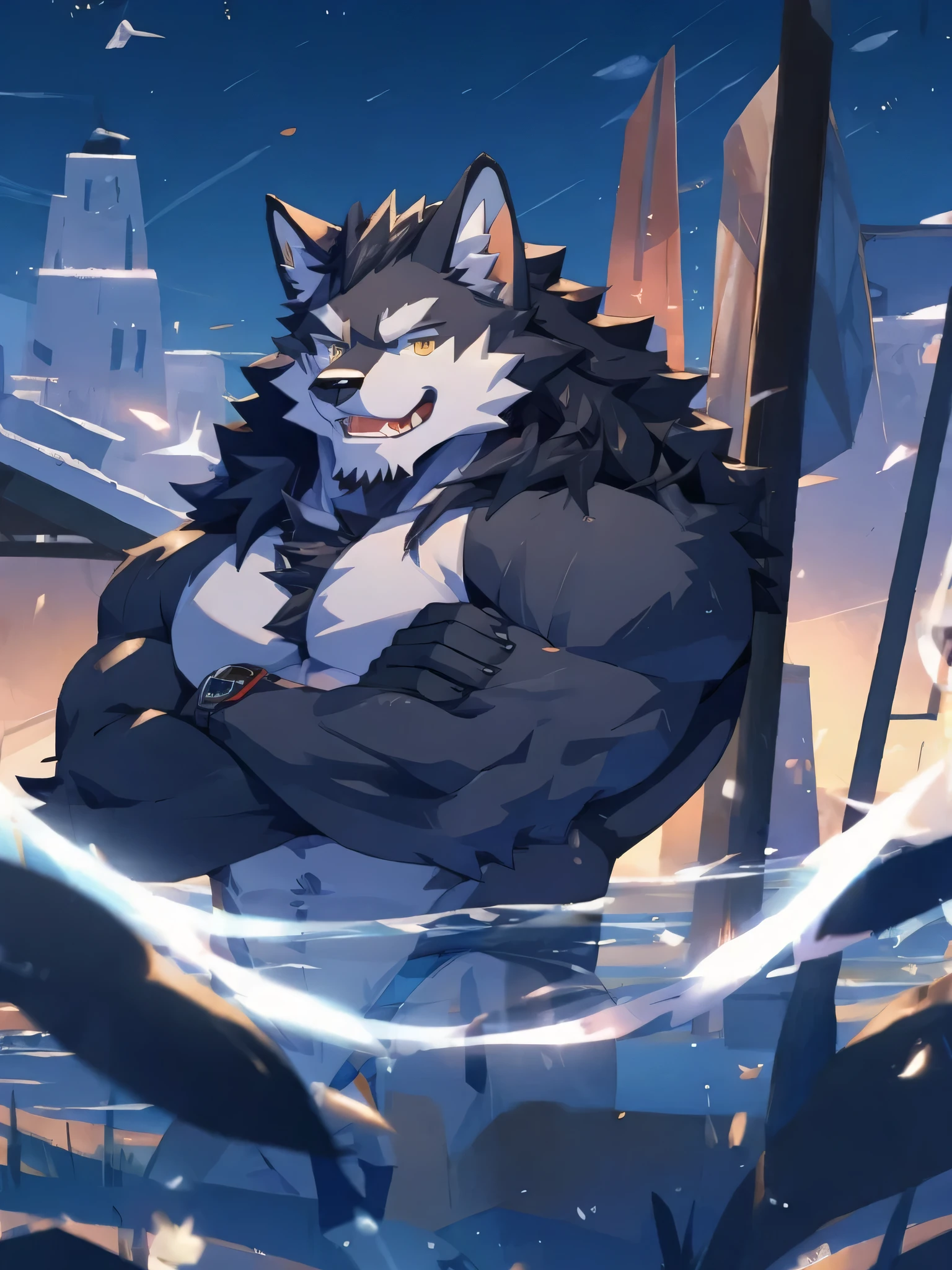 Close-up:a person in the water,There is a wolf in the water, Portraits inspired by Wolf Huber, Hot topics on pixiv, Furry art, Muscle Werewolf, Happy moral sexy werewolf, minotaur wolf, Furry wolf, Anthropomorphic wolf man, Firmware version, puffy breasts, Big Wolf, Super awesome and cool panoramic male male male male