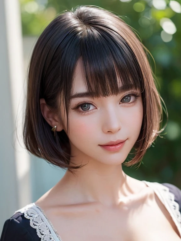 (SFW:1.8、masterpiece, highest quality),1 girl, alone, hyper Realistic, Realistic,Realistic, Looking at the audience, Bright blue-green eyes:1.4,Brunette Short Bob Hair with highly detailed shiny hair, Very delicate and beautiful brightly colored clothing:1.4, Lepangas:1.4), Mouth closed, Upper Body、big chest eye、eyelash、{Huge|big chest|Hugeな|Mega} whole :2, Chest cleavage:2、(((Beautiful and cute bangs:2、Jet Black Hair:2、Add highlights to the eyes:1.4、big chest eye、Short Bob Hair、Glowing Skin:1.4、Looking at the audience、She is very 美しい and cute、Show me your ears、Beautiful long neck、smile、Please close your mouth and laugh、Bangs and beautiful teeth)))、Ideal body type、((school uniform、uniform, blazer、School teacher、Background in front of the school gate、Beautiful cherry blossom tree background))、Beautiful long neck:1.4、(({Huge|big|Huge|Mega} chest, Chest cleavage:2))、(((Portraiture:2、Face close-up:2、Close up of chest:2)))、((Transparency、clear、Transparent beauty、Gloss))、Perfect Anatomy、((Portrait of a tall, attractive woman))