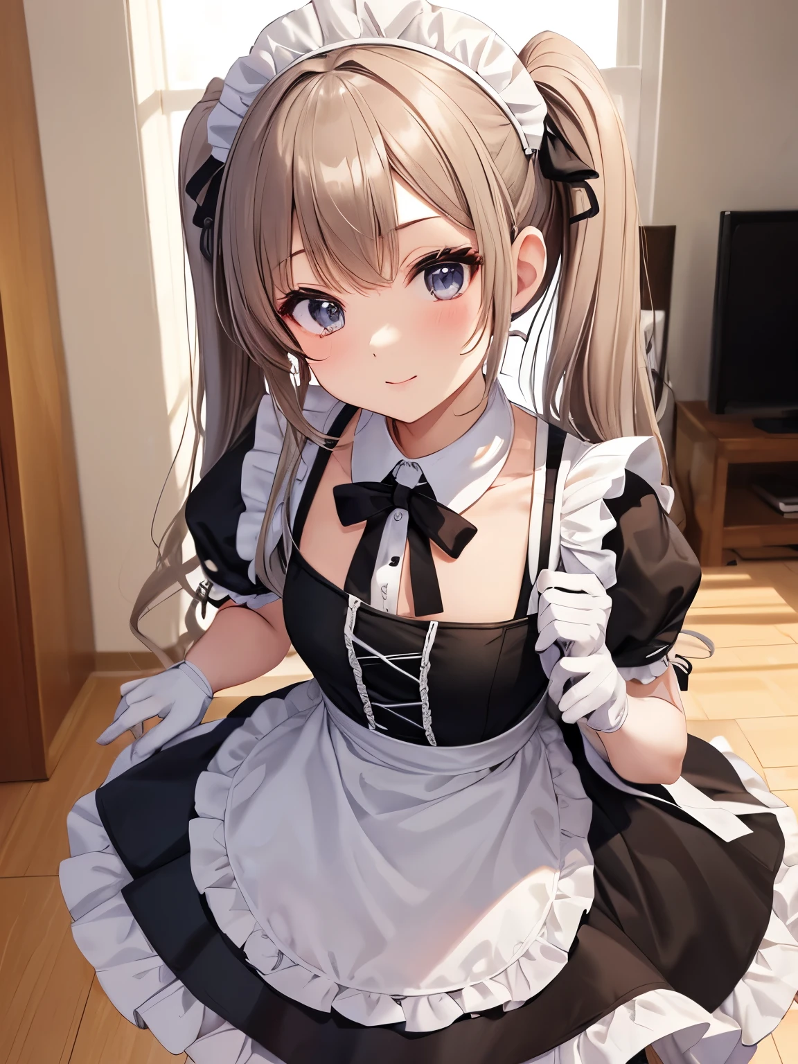 there is a woman in a Maid outfit posing for a picture, Maid! dress, Maid outfit, Twin tails white_gloves, japanese Maid cafe, , wearing Maid uniform, gorgeous Maid, anime girl in a Maid costume, Maid, Wearing Atsuko Kudo&#39;s latex costume, Maid costume