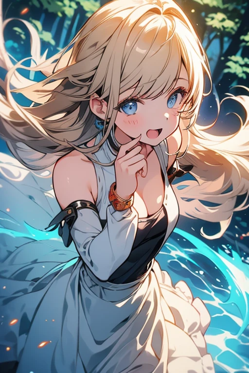 1girl,solo,cool,young,cleavage,in forest,she is a brave,she hold a sword