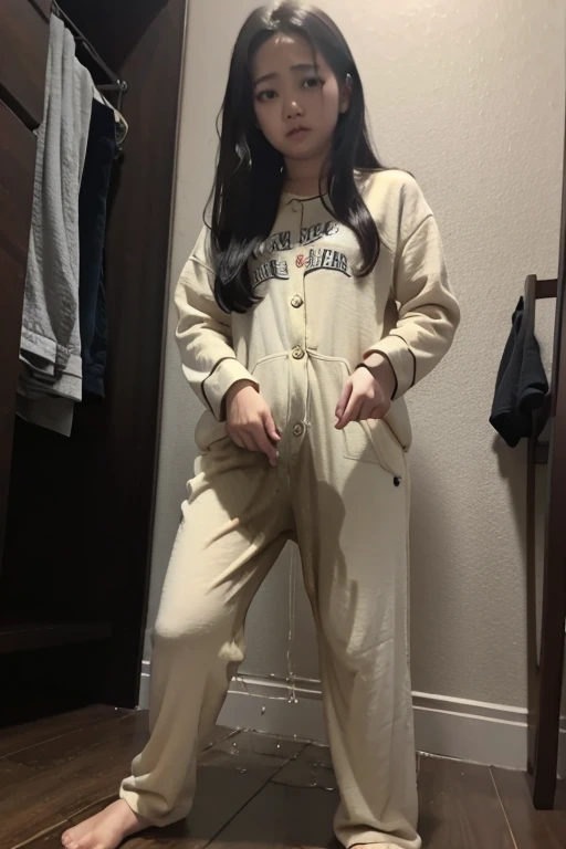Malay Girl sees the ghost and pees her pajama until his pants are wet pants in fright.