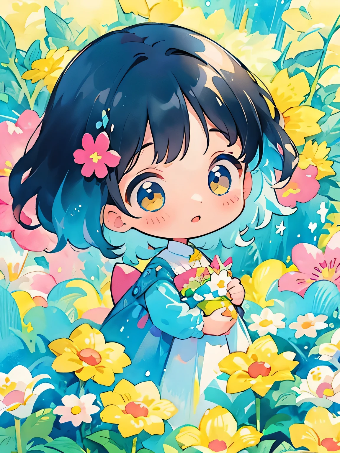 Momoko Sakura style、(((stylish fashion))), 8K Quality、Intense watercolor, Detailed watercolor art, Watercolor splash, Surreal, avant-garde pop art, Beautiful and expressive paintings, Beautiful artwork illustration, Very colorful tones, wonderful, Cool beauty, highest quality、Official Art, Vector art, Stylish design, (((The most beautiful girl))), (((chibi))), (((highest quality))), HDR, ((detailed)), (((Doodle Art)), ((masterpiece)), ((Super detailed)), (((Colorful flowers))),(((Stylish))), Lips in Love