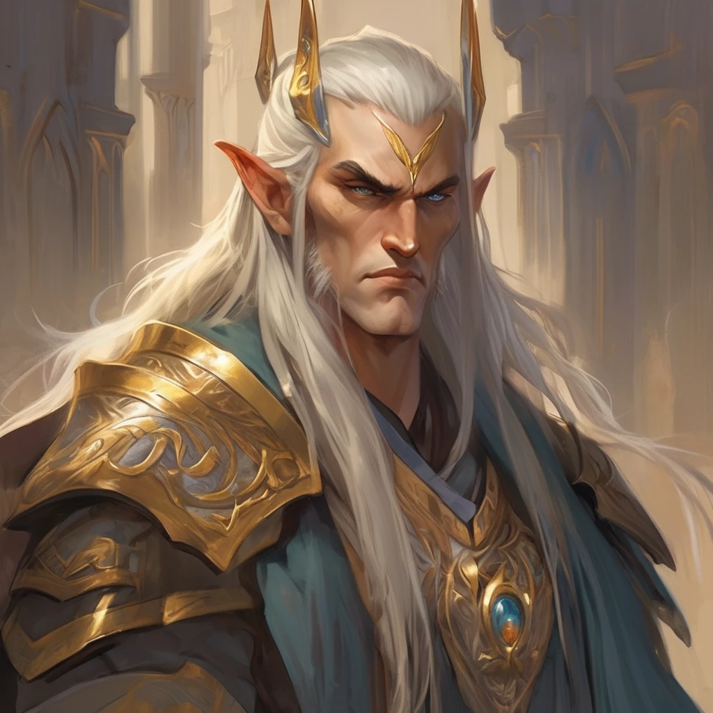 Born to an elder line of high elf nobility in the affluent realm of Quel'Thalas
Trained in martial discipline and holy arts, embodying his kind's cultural ideals
Yet haunted by his uncle's tragic end, questioning the costs of duty/honor
Regal, with long silver hair and a ceremonial scar - imperious butinwardly vulnerable
Outwardly seeks to unite the realms, but inwardly desires to rule with an iron fist
Deeply patriotic pride in his people's ancient supremacy, disdaining competitors