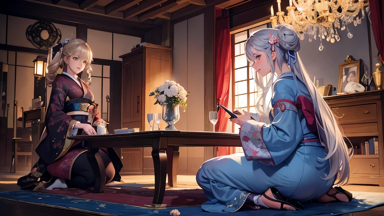 8k,Germany,18th century,Cinderella,kimono,Mansion,Japanese Style