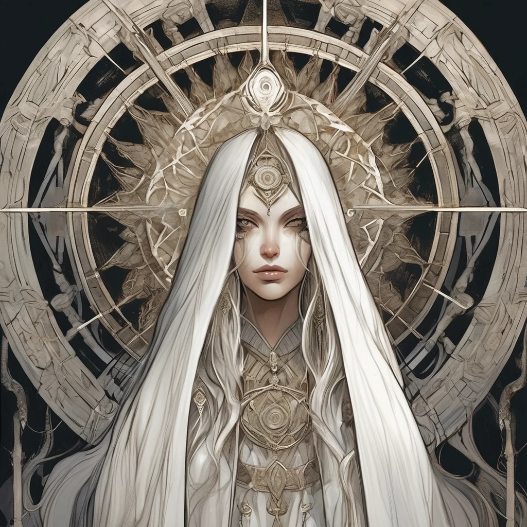 Born to nobility but orphaned young, raised by the ascendant "new faith"
Rose quickly thanks to ingenuity/cunning, molded by harsh then kinder mentors
Guardians were part of a secret sect influencing global politics through manipulation
Was ultimately inducted into an occult rite making her the unwitting host of an Old God
Lithe and beautiful with long silver hair, sultry, seductive