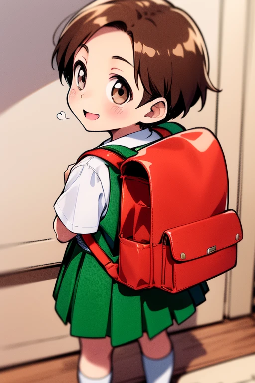 rokujoumugi, One girl, alone, Backpack, Brown Hair, bag, Brown eyes, short hair, Little, , skirt, school bag, blush, Recall, From behind, whole body, room,
smile, Open your mouth,
masterpiece, expensive quality, very_expensive_solve, big_file size, Full Color,