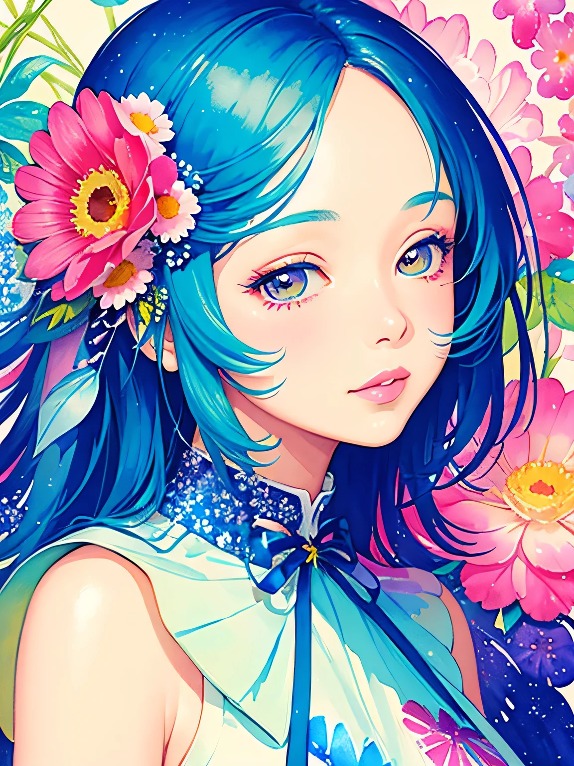 Momoko Sakura style、(((stylish fashion))), 8K Quality、Intense watercolor, Detailed watercolor art, Watercolor splash, Surreal, avant-garde pop art, Beautiful and expressive paintings, Beautiful artwork illustration, Very colorful tones, wonderful, Cool beauty, highest quality、Official Art, Vector art, Stylish design, (((The most beautiful girl))), (((highest quality))), HDR, ((detailed)), (((Doodle Art)), ((masterpiece)), ((Super detailed)), (((Colorful flowers))),(((Stylish))), Lips in Love