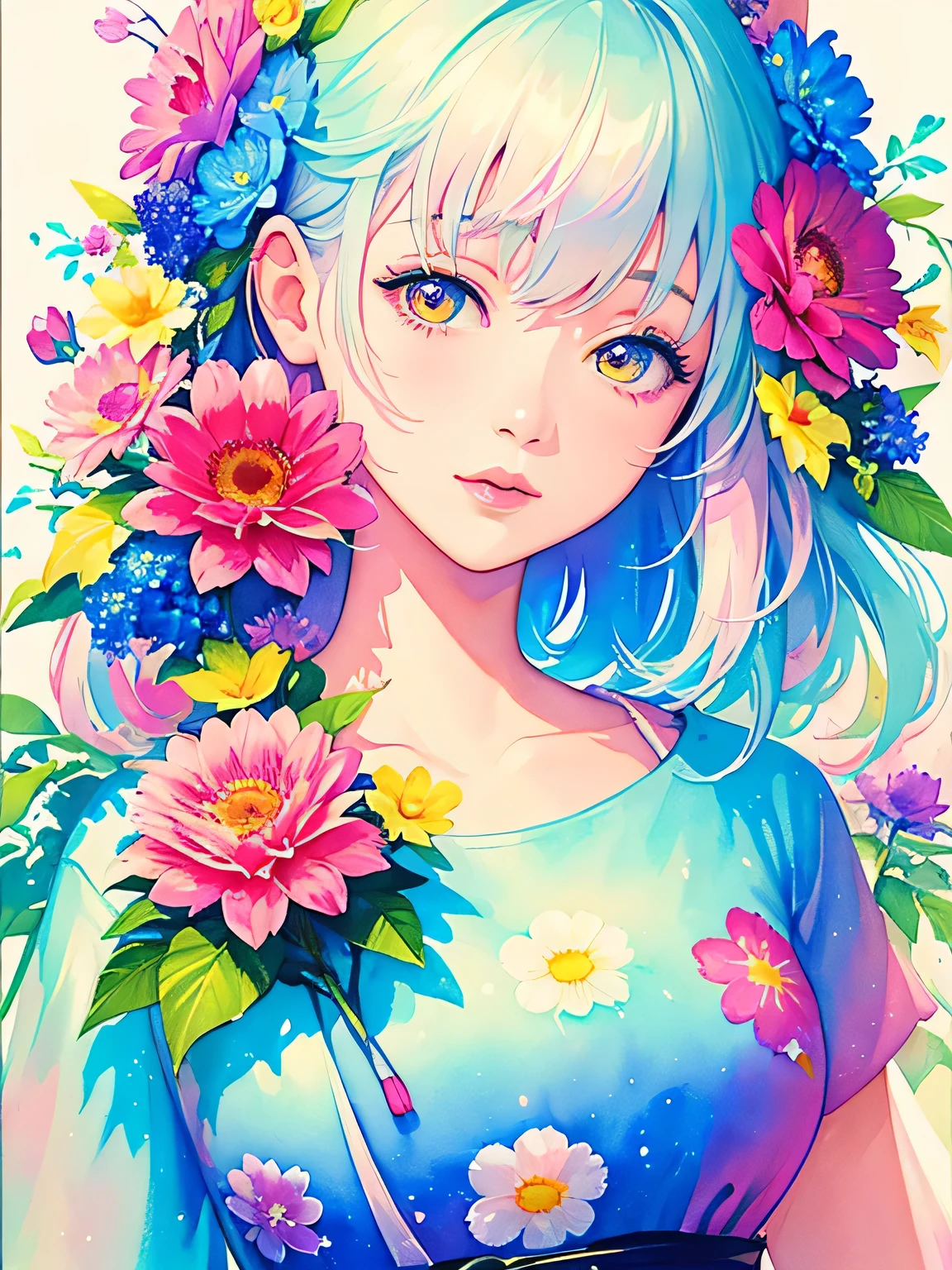 Momoko Sakura style、(((stylish fashion))), 8K Quality、Intense watercolor, Detailed watercolor art, Watercolor splash, Surreal, avant-garde pop art, Beautiful and expressive paintings, Beautiful artwork illustration, Very colorful tones, wonderful, Cool beauty, highest quality、Official Art, Vector art, Stylish design, (((The most beautiful girl))), (((highest quality))), HDR, ((detailed)), (((Doodle Art)), ((masterpiece)), ((Super detailed)), (((Colorful flowers))),(((Stylish))), Lips in Love