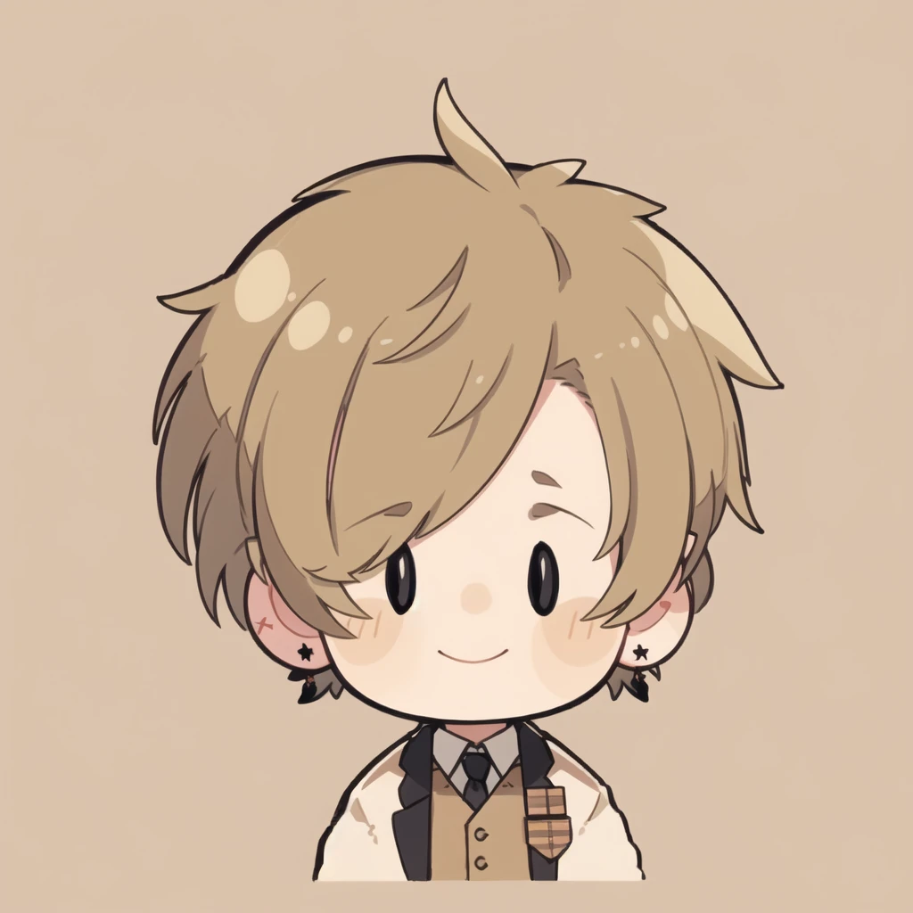 flat avatar, 1boy, solo, soft_smile, upper_body,chibi, simple background,Oatmeal hair, earrings,blazer