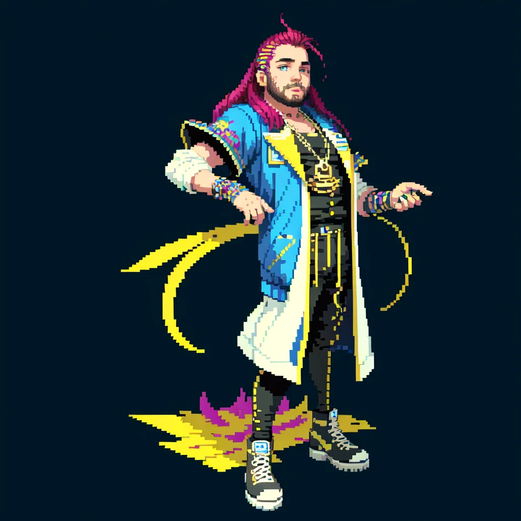 (masterpiece, top quality, best quality), pixel,pixel art,postmalone,music artist,fullbody