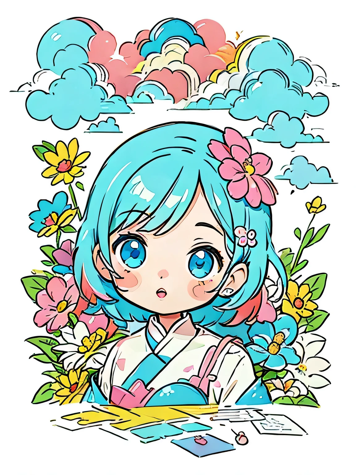 Momoko Sakura style、(((stylish fashion))), 8K Quality、Intense watercolor, Detailed watercolor art, Watercolor splash, Surreal, avant-garde pop art, Beautiful and expressive paintings, Beautiful artwork illustration, Very colorful tones, wonderful, Cool beauty, highest quality、Official Art, Vector art, Stylish design, (((The most beautiful girl))), (((chibi))), (((highest quality))), HDR, ((detailed)), (((Doodle Art)), ((masterpiece)), ((Super detailed)), (((Colorful flowers))),(((Stylish))), Lips in Love