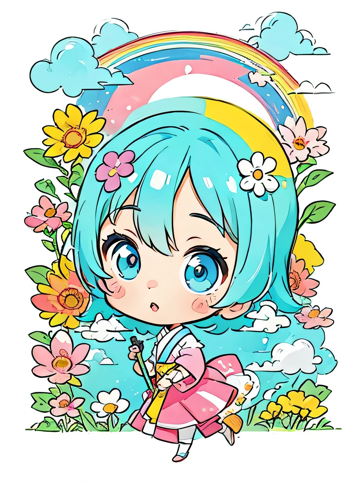 Momoko Sakura style、(((stylish fashion))), 8K Quality、Intense watercolor, Detailed watercolor art, Watercolor splash, Surreal, avant-garde pop art, Beautiful and expressive paintings, Beautiful artwork illustration, Very colorful tones, wonderful, Cool beauty, highest quality、Official Art, Vector art, Stylish design, (((The most beautiful girl))), (((chibi))), (((highest quality))), HDR, ((detailed)), (((Doodle Art)), ((masterpiece)), ((Super detailed)), (((Colorful flowers))),(((Stylish))), Lips in Love
