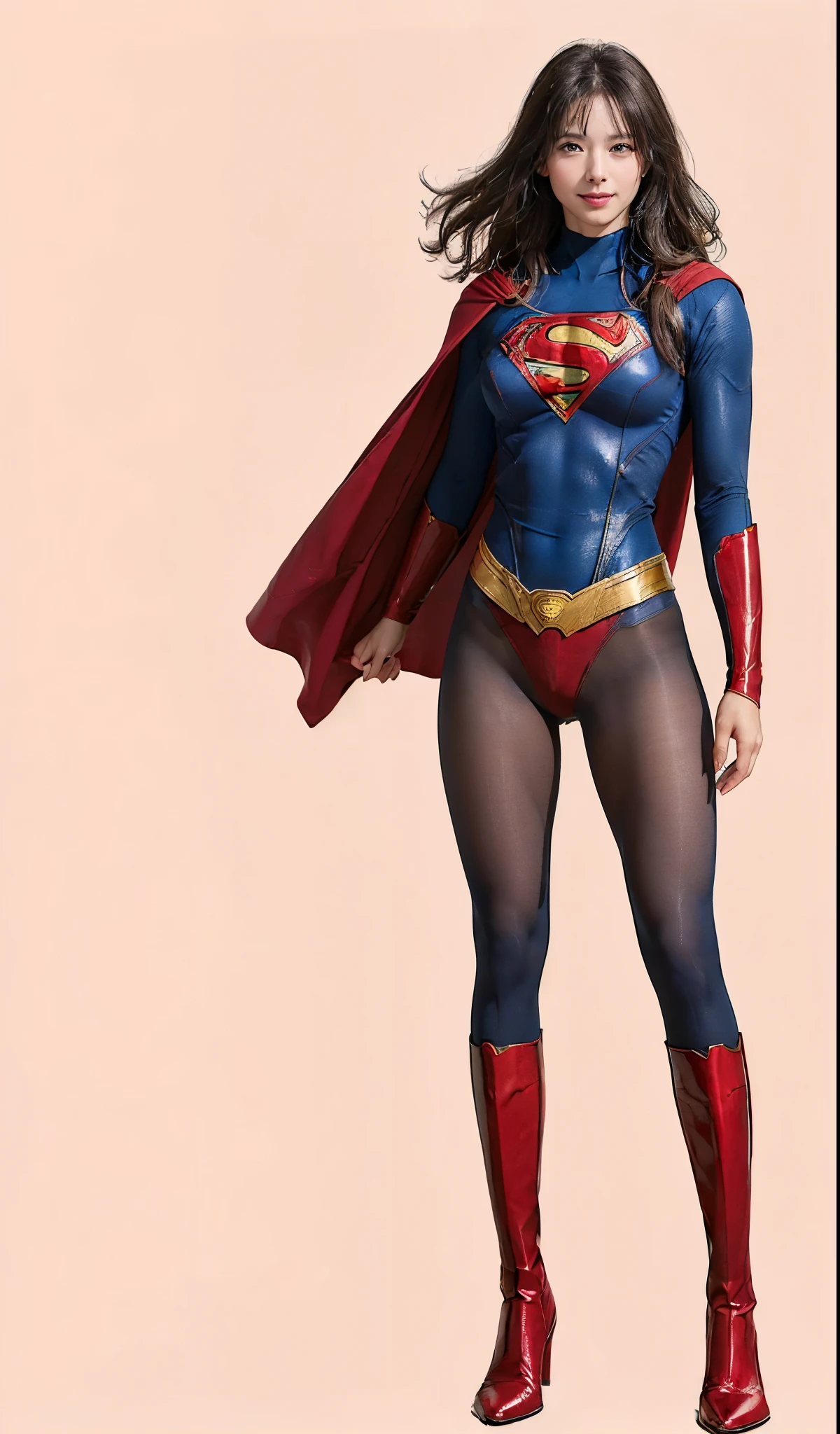 No background、(((Beautiful legs in black tights.)))、(((Legally express the beauty of your smile)))、((((Make the most of your original images)))、(((体にぴったりフィットするSupergirl Costume)))、(((Supergirl Costume)))、(((Beautiful hairstyle)))、(((She is winking cutely.)))、(((Please wear black tights....、Wear red boots)))、((Best image quality、8k))、((highest quality、8k、masterpiece:1.3))、(((Preserve background )))、Sharp focus:1.2、Beautiful woman with perfect figure:1.4、Slim Abs:1.2、Wet body:1.5、Highly detailed face and skin texture、8k