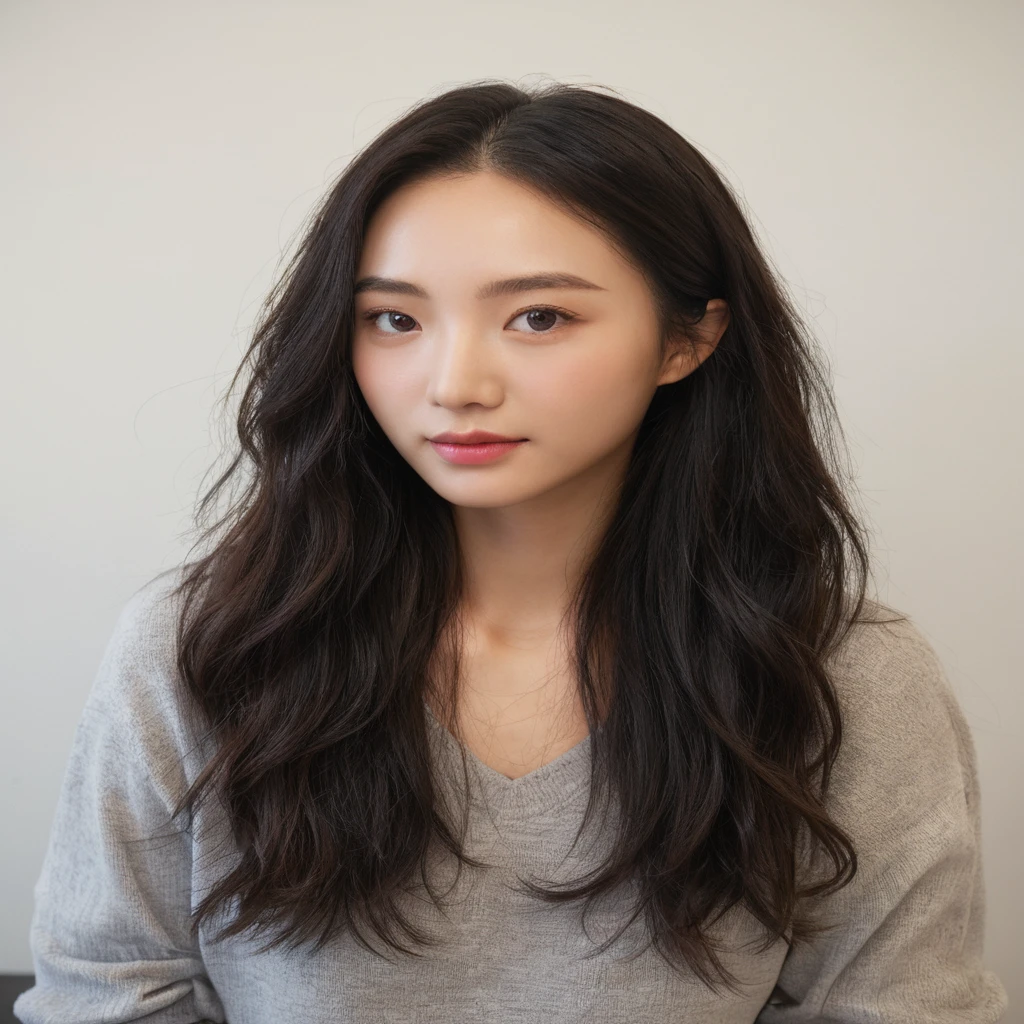 Best Quality, 8k, Masterpiece, (Portrait: 1.3), (photo realistic:1.4), (hyper realistic:1.4), Sharp Focus, looking at viewer, (smoother lighting:1.1), (increase cinematic lighting quality:0.9), realistic lighting, backlighting, light on face, ray trace, (brightening light:1.2), (Increase quality:1.4), sharp detail, (best quality real texture skin:1.4), finely detailed eyes, black_eyes, finely detailed face, 25 year old Korean woman, (white formal_shirt:1.4), (Create an image maintaining the original base model hairstyle:1.5)
