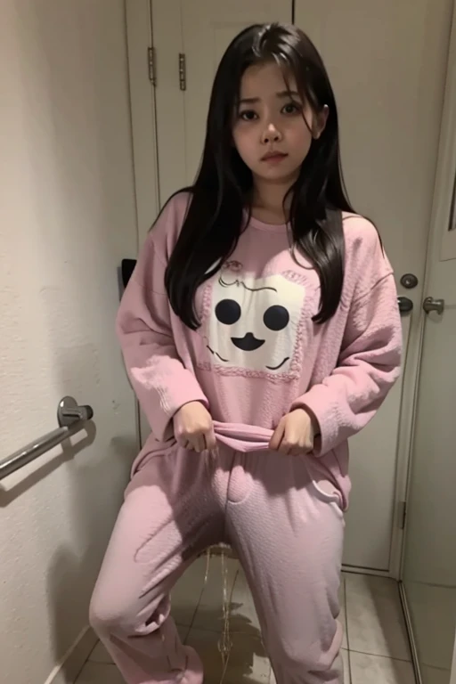Malay Girl sees the ghost and pees her pajama until his pants are wet pants in fright.