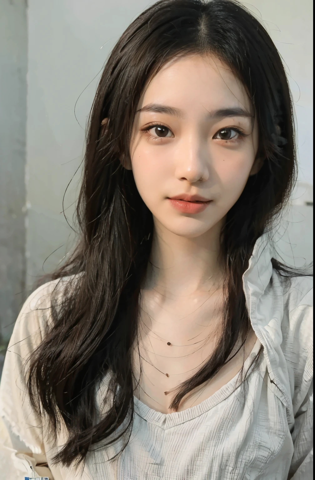 NJMINJI (New Zhiminji), ((Beautiful girl in a cute pose)), Mini Top ((detailed face)), (pores skin), (photo realistic), Shooting with a 70mm lens, fujifilm tone, ((blurred background)), (natural light), portrait, full smile, nature background, (Perfect),