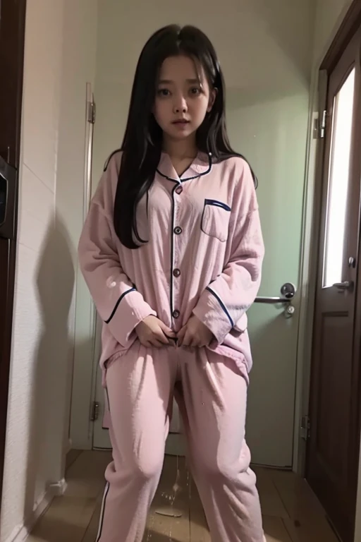 Malay Girl sees the ghost and pees her pajama until his pants are wet pants in fright.