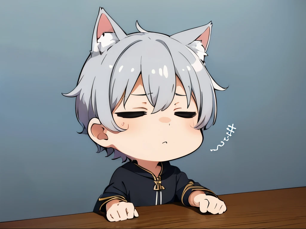 (chibi:1.3),(sleepy),whole body,after that,masterpiece, A world where magic and technology coexist, Cat Eared Man(Gray Hair, short hair) ,boy,Hone your skills,Let's go on a journey to uncover the secrets of power., Beautiful Eyes,depicted in detail. The magician makes the most of the potential of his abilities.,We must learn how to unlock the true potential of modern magic,masterpiece, Cat Eared Man,Gray Hair, short hair),depicted in detail,