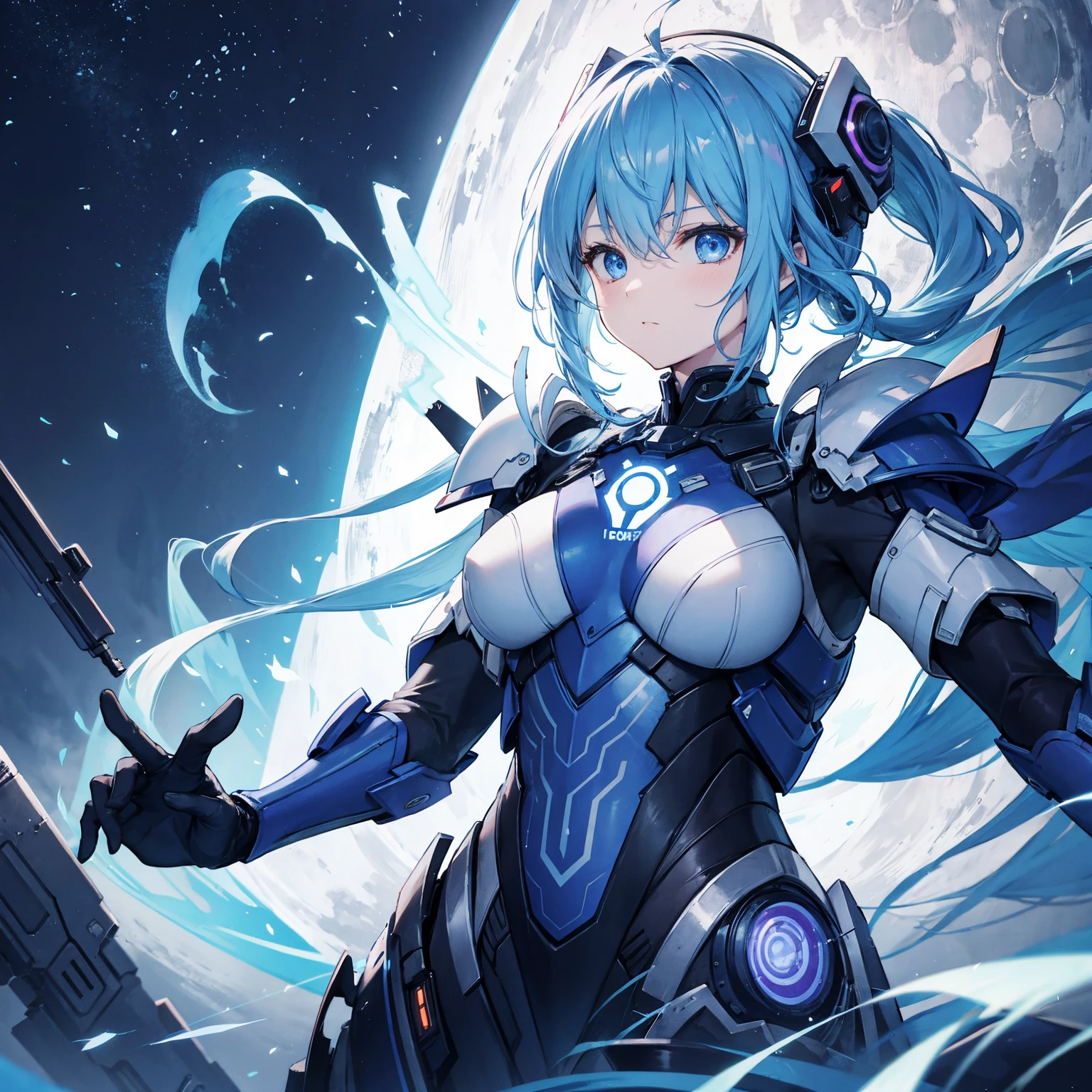 8k, highest quality, (real:1.4), Original photo, 1 girl, Asari Hair, Biological Amplifier, refined armor, posture: Peace talks between warring factions, smart blue eyes,Big moon in the background
