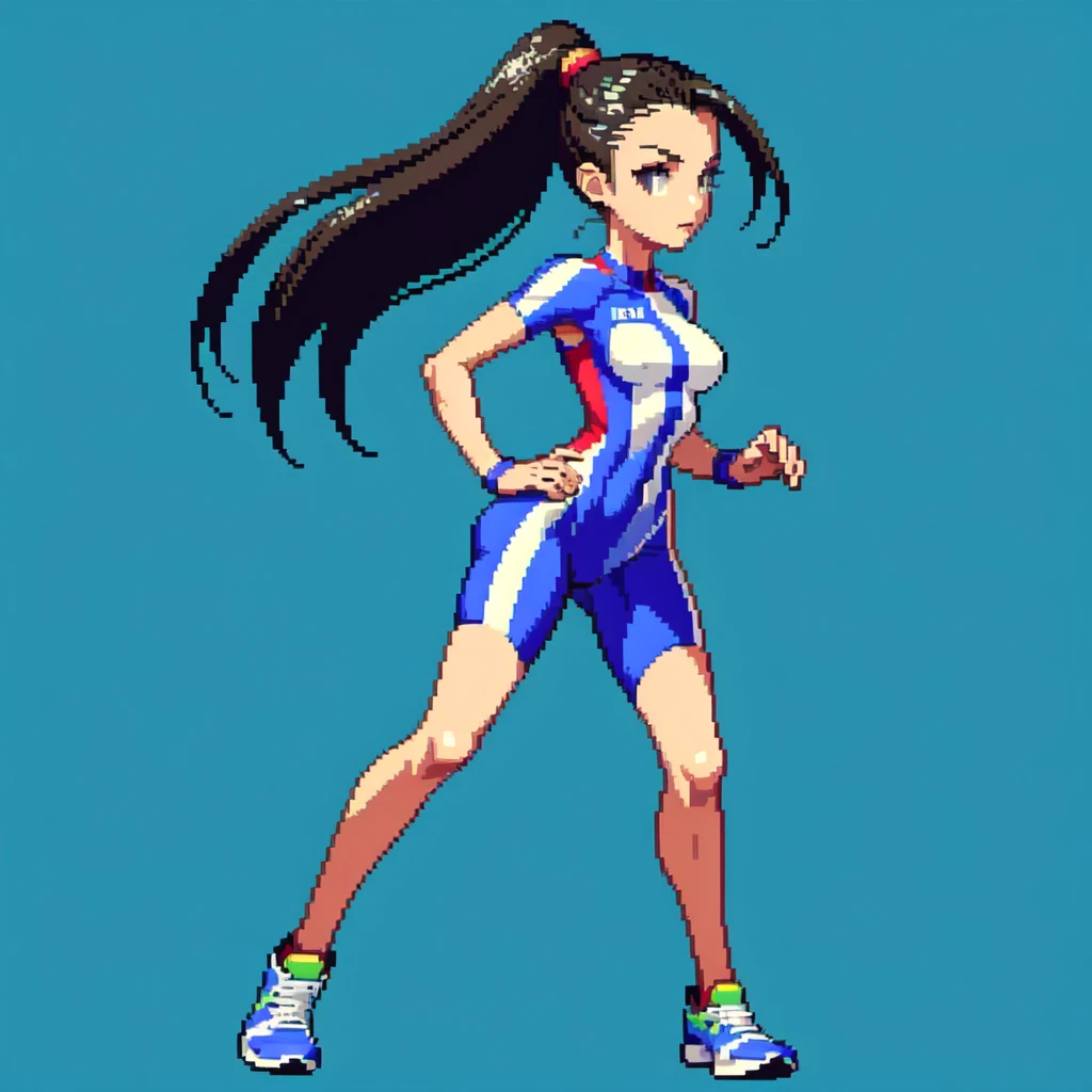 (masterpiece, top quality, best quality), pixel,pixel art,girl,running suit,fullbody
